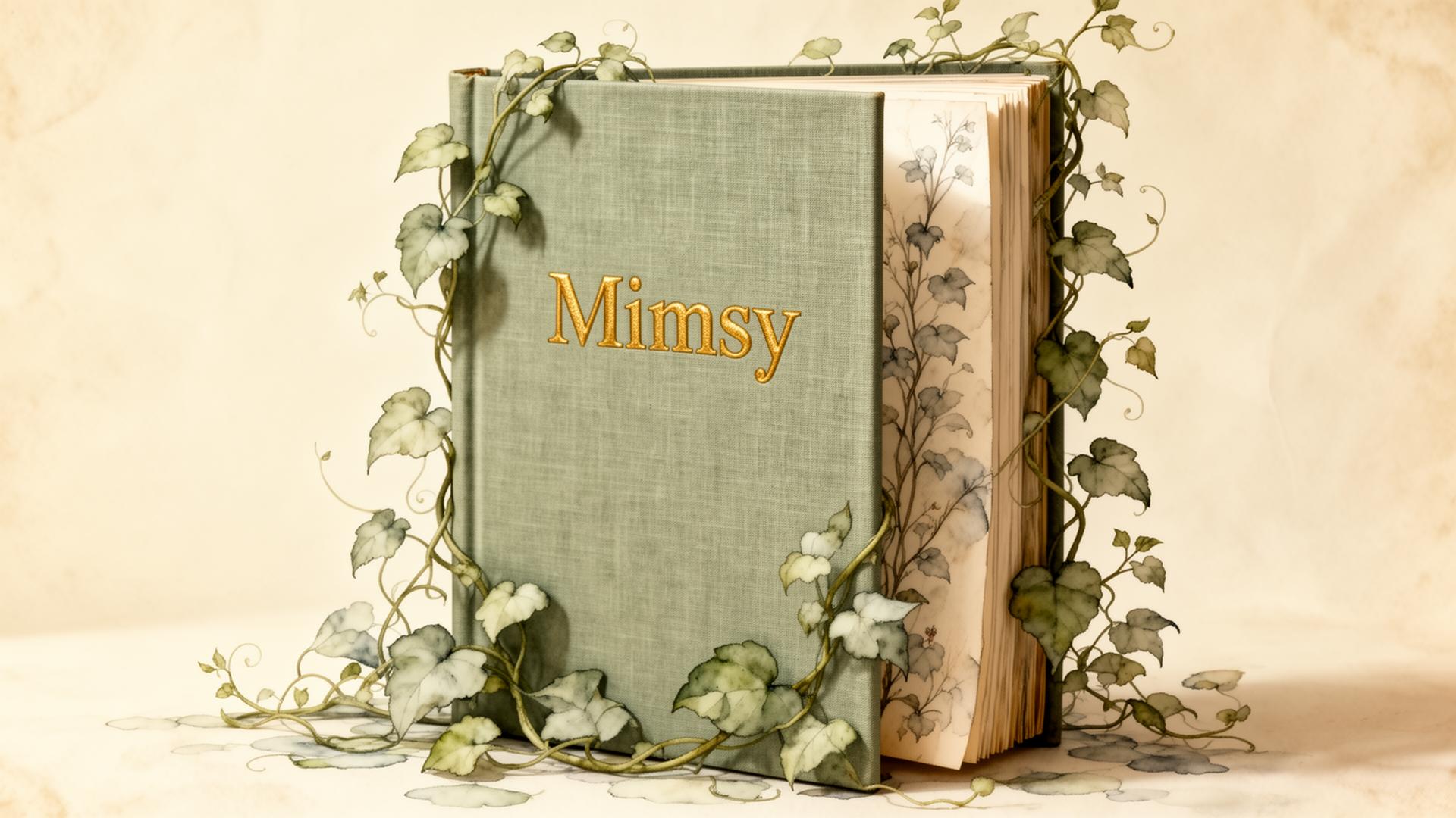 A printed Mimsy keepsake book held open